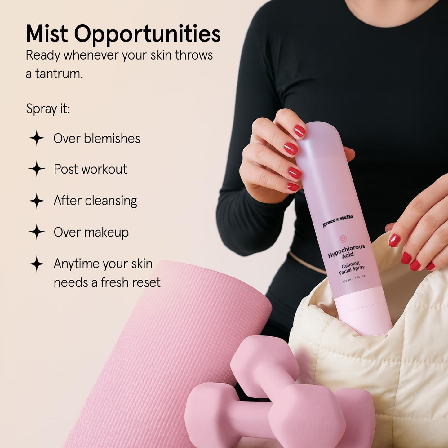 grace & stella Hypochlorous Acid Spray - Gentle Face Spray to Calm Redness & Flare-Ups - Soothing Facial Mist for Sensitive Skin (120 ml/4.22 fl oz) - Available at All In One Marketplace Canada