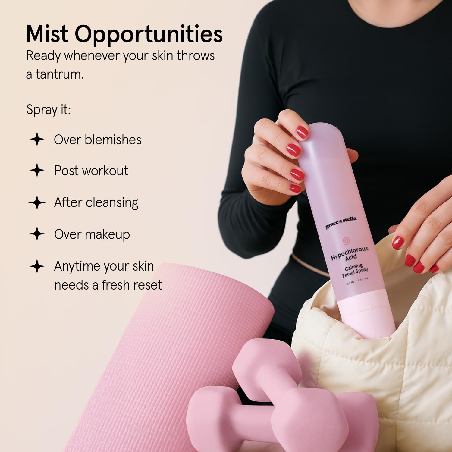 grace & stella Hypochlorous Acid Spray - Gentle Face Spray to Calm Redness & Flare-Ups - Soothing Facial Mist for Sensitive Skin (120 ml/4.22 fl oz) - Available at All In One Marketplace Canada