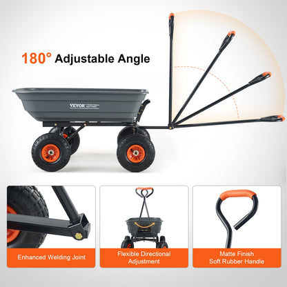 VEVOR Dump Cart, Poly Garden Dump Cart with Easy to Assemble Steel Frame, Dump Wagon with 2-in-1 Convertible Handle, Utility Wheelbarrow 600 lbs Capacity, 10 inch Tires VEVOR