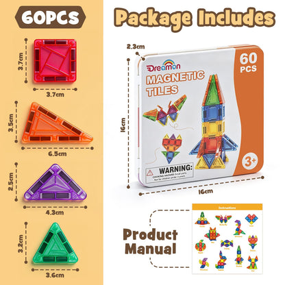 Dreamon 60PCS Mini Magnetic Tiles Travel Magnetic Tiles for Kids with Tin Box Building Toy Christmas Birthday Gift Boys Girls Age 3 4 5 6 7 8 Years Old 🍁 All In One Marketplace Canada