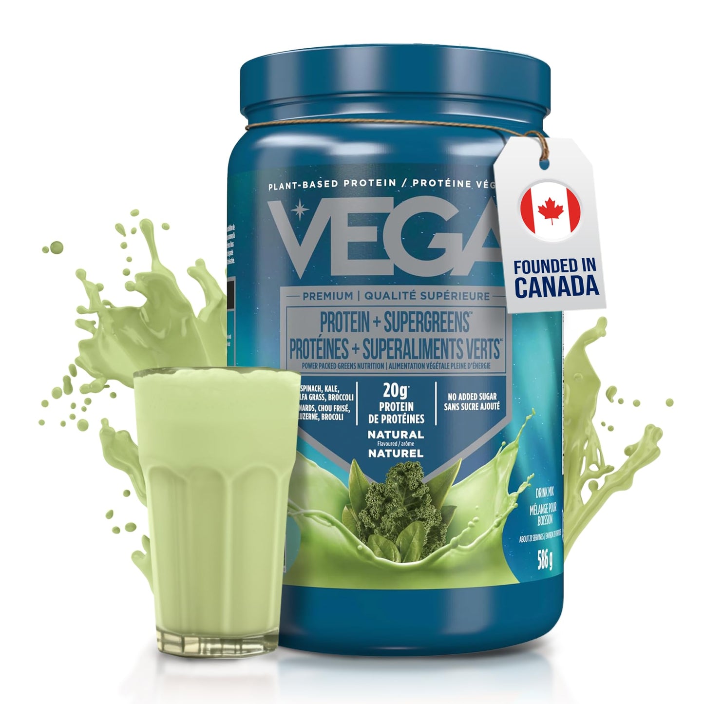 Vega Protein + Supergreens Vegan Plant Based Protein Powder – 20g Organic Pea Protein, Dairy-free, Healthy Breakfast Shake – Natural 21 Servings, 586 grams (Pack of 1)