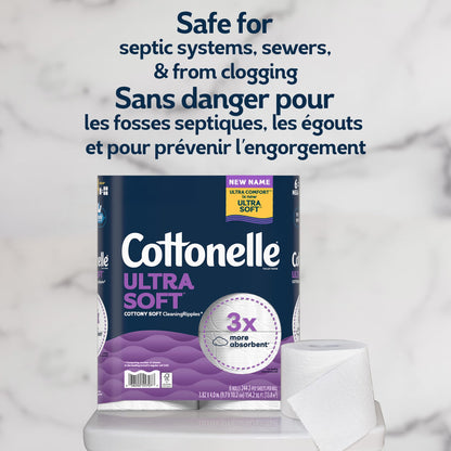 Cottonelle Toilet Paper, 24 Mega Rolls = 96 Regular Rolls, Ultra Soft (Formerly Ultra Comfort), Soft Bathroom Tissue, 244 Sheets per Roll, Packaging May Vary