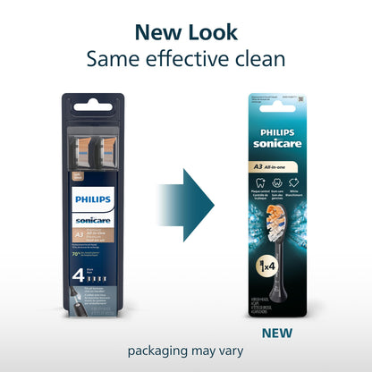 Philips Sonicare A3 All-in-One Genuine Replacement Electric Toothbrush Heads, 4 Pack One Year Supply, For effective whitening, plaque removal and better gum health, Black, HX9094/95 - Available at All In One Marketplace Canada