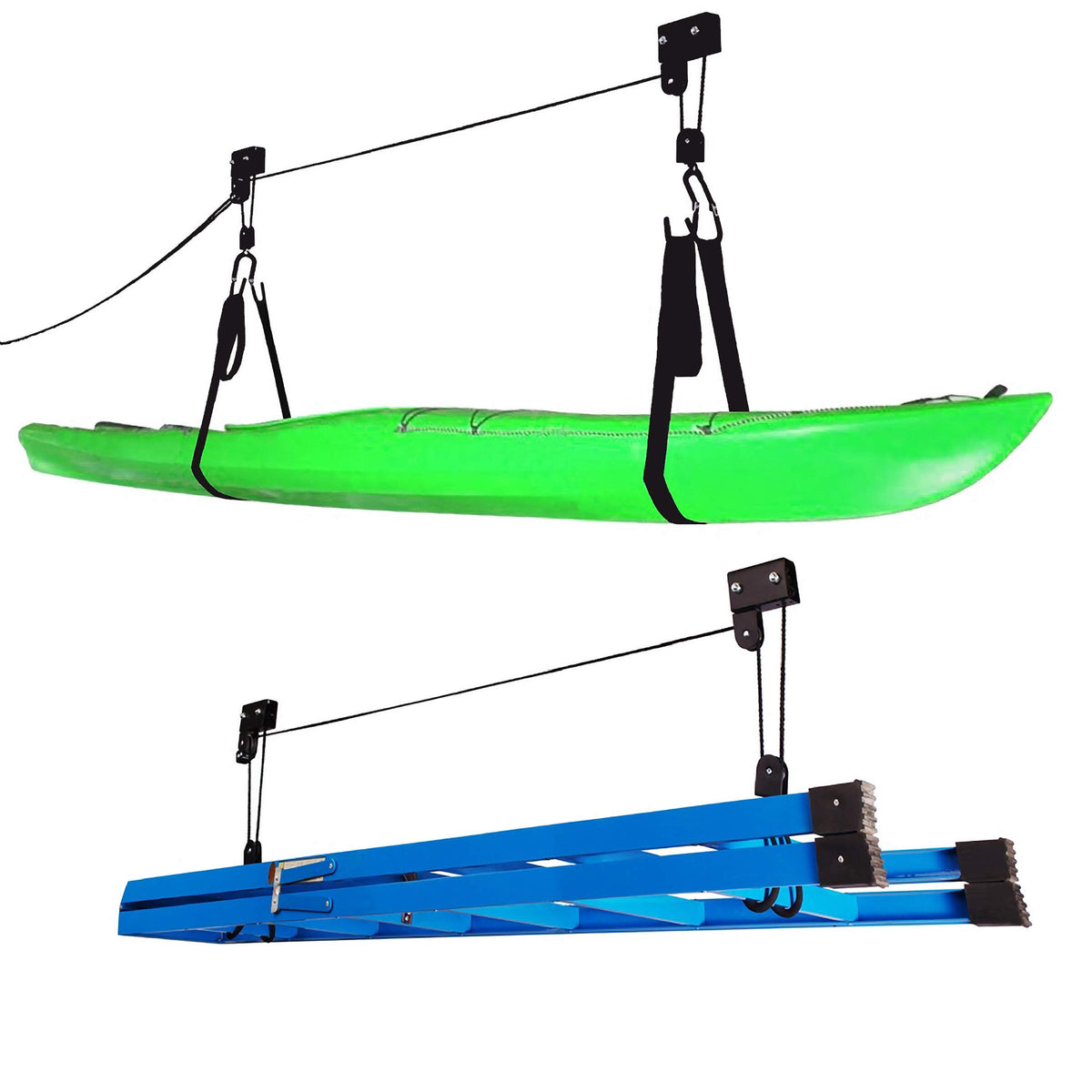 Kayak Hoist - Overhead Garage Storage - Pulley System with 125lb Capacity for Kayak, Canoe, Bicycle, or Ladder Storage by Bike Lane