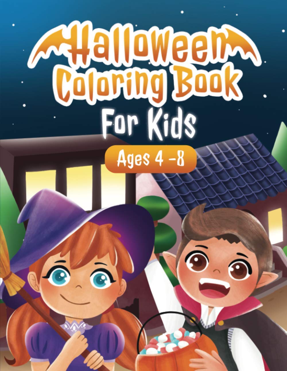Livre de coloriage d'Halloween pour enfants de 4 à 8 ans : des designs d'Halloween incluant des citrouilles, des maisons, des sorcières, des fantômes, des chats et bien plus encore !