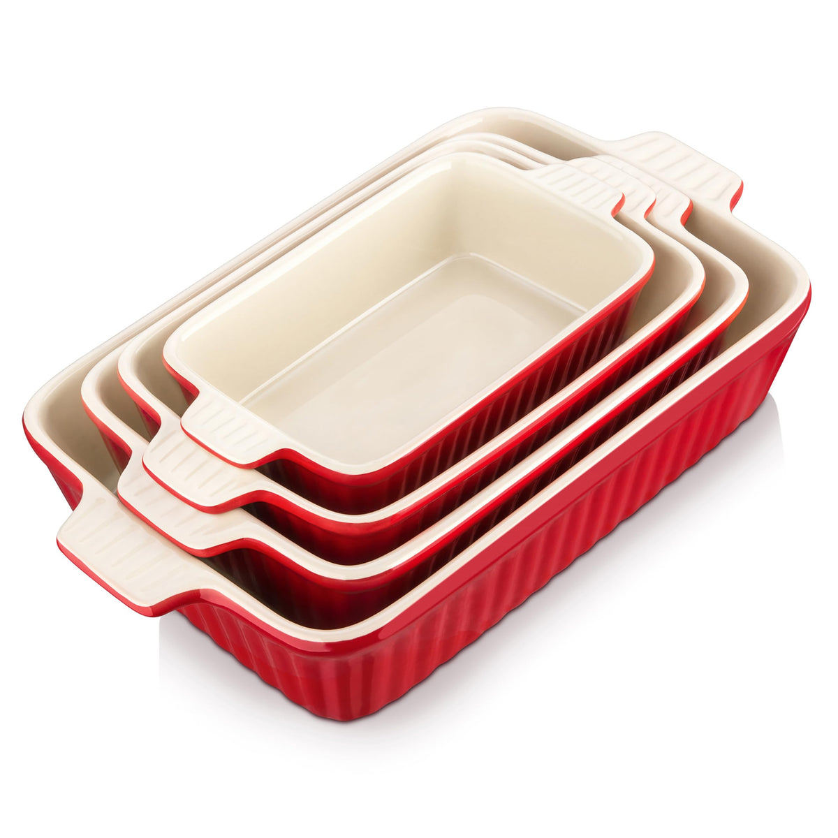 MALACASA Bakeware Set of 4, Porcelain Baking Pans Set for Oven, Casserole Dish, Ceramic Rectangular Baking Dish Lasagna Pans for Cooking Cake Pie Dinner Kitchen, Red (9.5"/11.25"/12.75"/14.5") 🍁 All In One Marketplace Canada