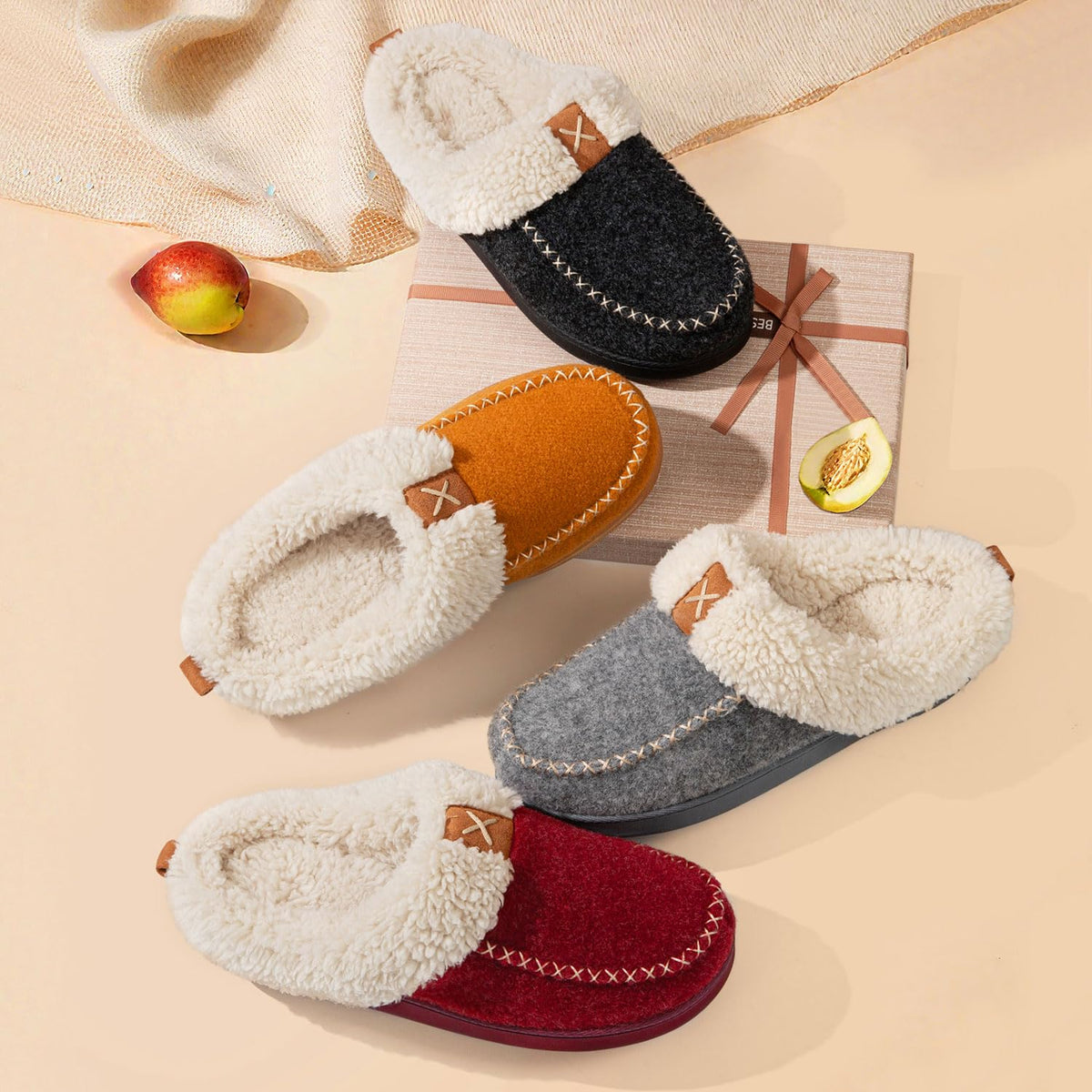 LongBay Women's Felt Sherpa Bedroom Moccasin Slippers (7-8, Gray) 🍁 All In One Marketplace Canada