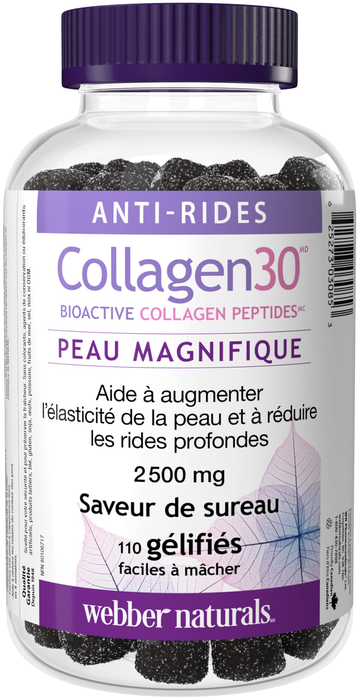 Webber Naturals Collagen30 Anti-Wrinkle Gummy, 2,500mg of Bioactive Collagen Peptides Per Serving, 110 Gummies, Helps Reduce Deep Wrinkles, Fine Lines & Stimulates Skin Cells - Available at All In One Marketplace Canada