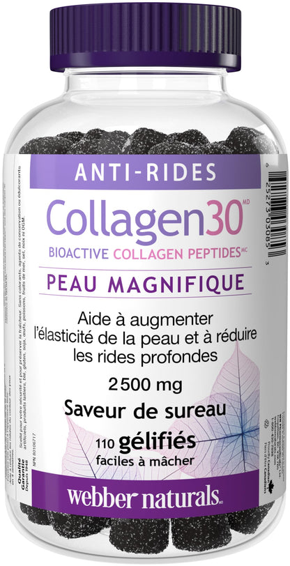 Webber Naturals Collagen30 Anti-Wrinkle Gummy, 2,500mg of Bioactive Collagen Peptides Per Serving, 110 Gummies, Helps Reduce Deep Wrinkles, Fine Lines & Stimulates Skin Cells - Available at All In One Marketplace Canada