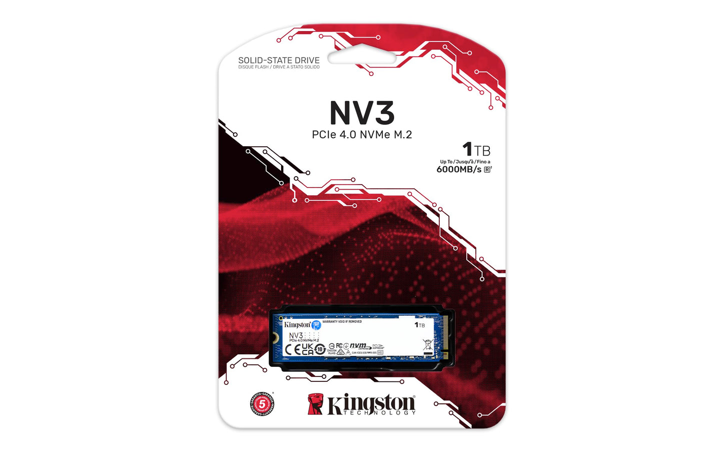 Kingston NV3 1TB M.2 2280 NVMe SSD | PCIe 4.0 Gen 4x4 | Up to 6000 MB/s | SNV3S/1000G