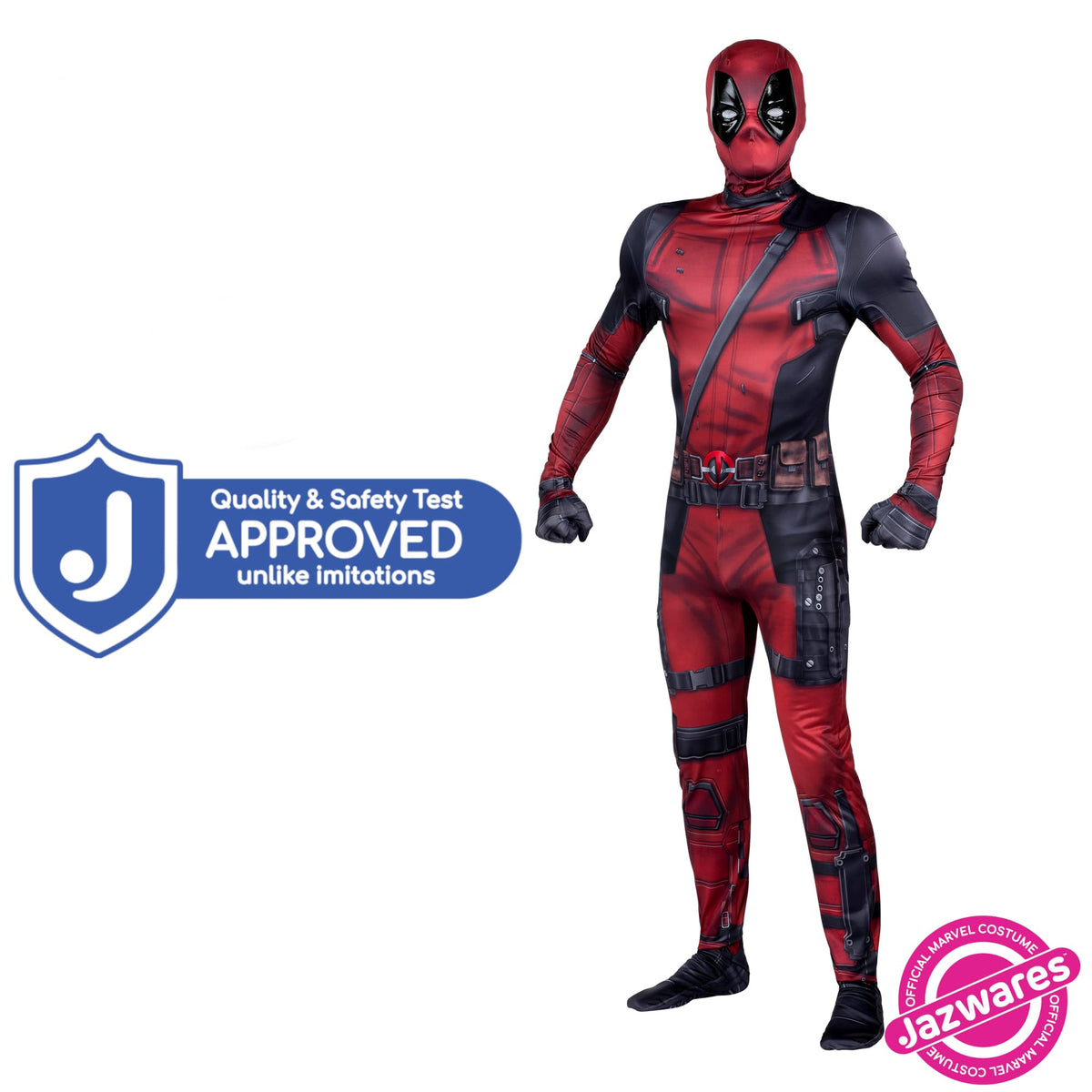 Costume officiel Deadpool Marvel Deluxe pour adulte - Spandex extensible avec fentes aux poignets (XS)