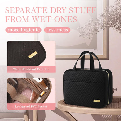 HOTOR Travel Toiletry Bag - Toiletry Bag w/Hanging Hook for Women & Men, Makeup Bag/Big Comparment, Waterproof for Travel Accessories, Travel Essentials, Small, Black - Available at All In One Marketplace Canada