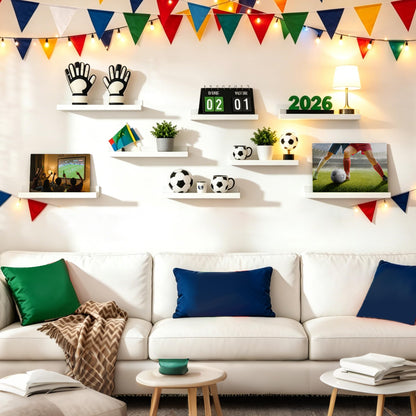 upsimples Floating Shelves for Wall, Decor Storage Set of 6, Wall Mounted Wood Shelves for Bedroom, Living Room, Bathroom, Kitchen, Picture Ledge Shelves, White