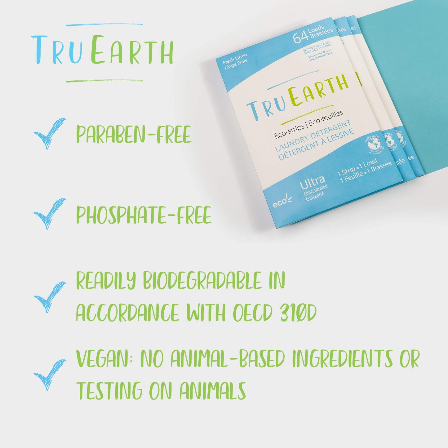 Tru Earth Compact Dry Laundry Detergent Sheets - Up to 128 Loads (64 Sheets) - Paraben-Free - Original Eco-Strip Liquidless Laundry Detergent, Laundry Sheets - Fresh Linen