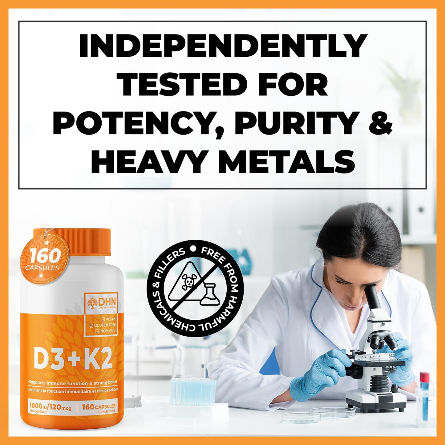 VITAMIN D3 K2 (MK-7) VEGAN | HIGH POTENCY•VALUE SIZE | Supports Prevention of Osteoporosis & Heart Calcification | Immune, Bone & Heart Health Supplement | Canadian Made Vitamin D3 Vitamin K2 - Available at All In One Marketplace Canada