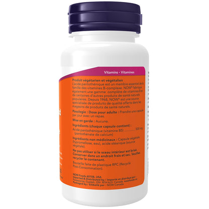 NOW Supplements, Pantothenic Acid (Vitamin B-5) 500 mg, B-Complex Vitamin, 100 Capsules - Available at All In One Marketplace Canada