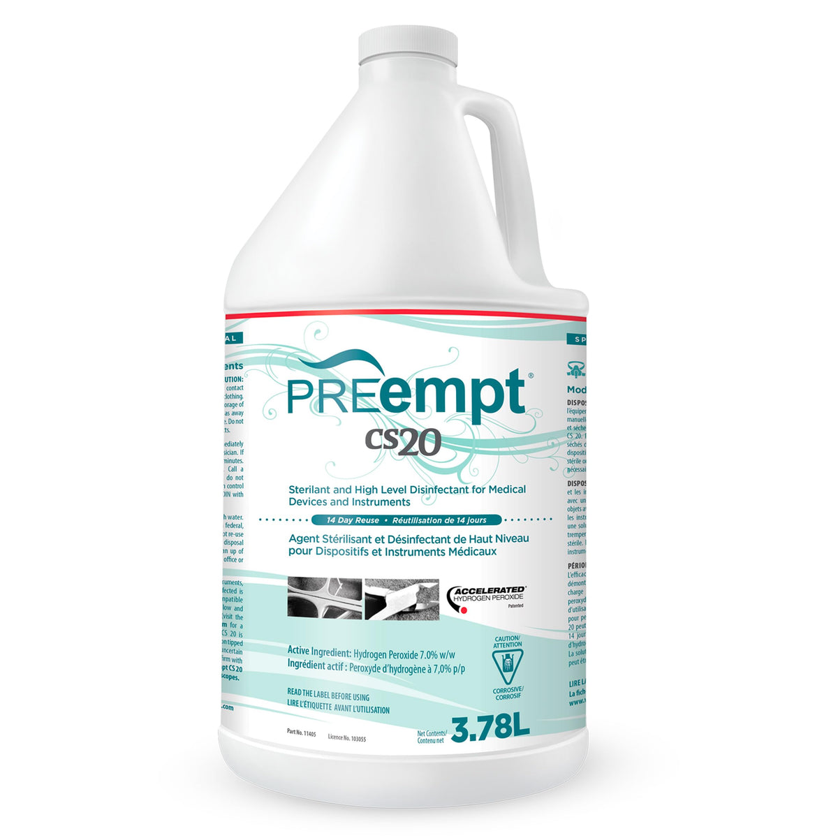 PREempt CS20 Sterilant and High-Level Disinfectant for Reusable Spa, Salon and Nail Tools and Implements (3.78L) (1 Bottle)