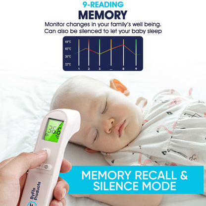 ByFloProducts, Thermometer Adult and Baby, Forehead Digital Thermometer, Infrared Thermometer, Memory and Fever Alarm, Easy to Use, 1 Second Reading Temperature
