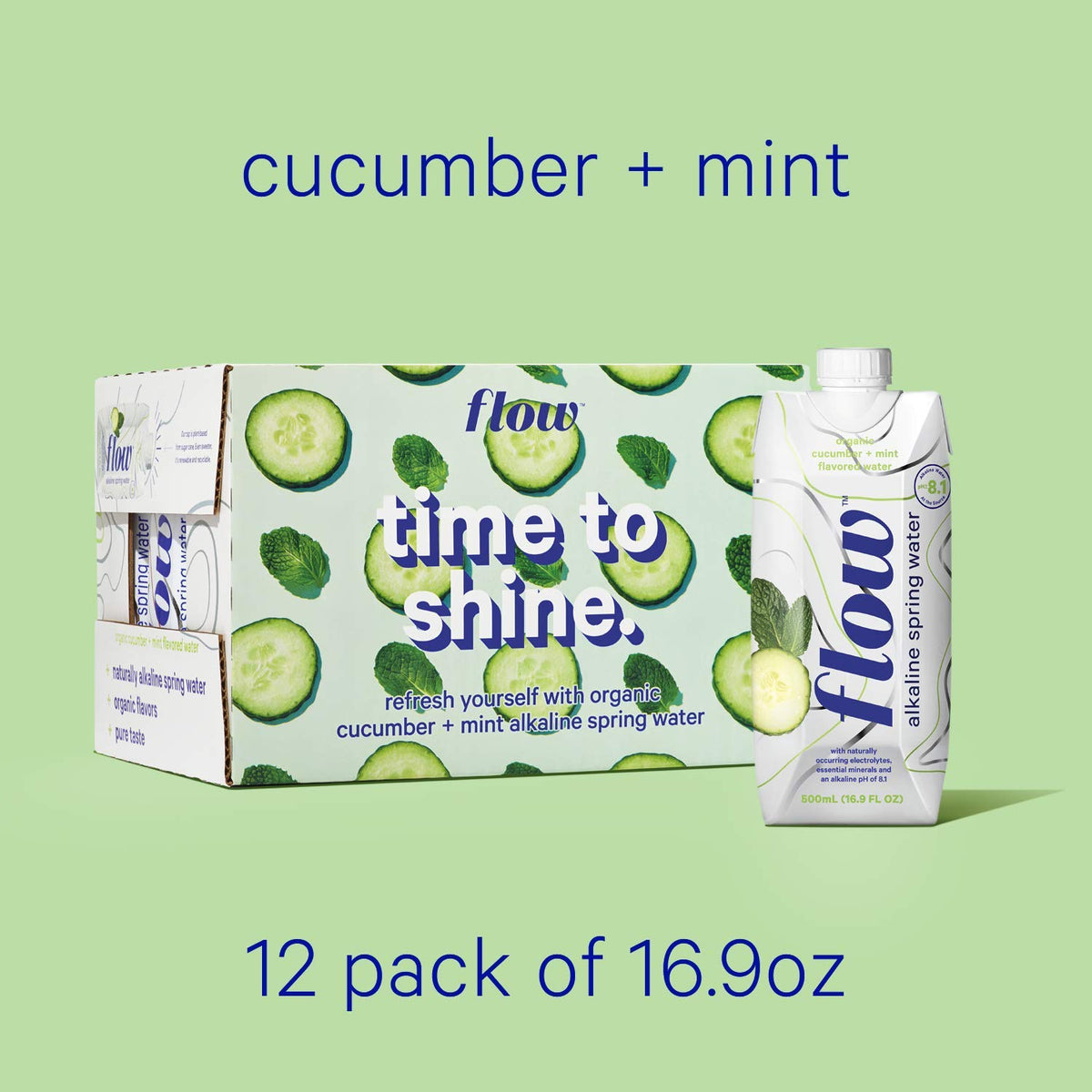 Flow Mineral Spring Water, Cucumber + Mint, 500 ml, 12 Pack