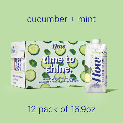 Flow Mineral Spring Water, Cucumber + Mint, 500 ml, 12 Pack