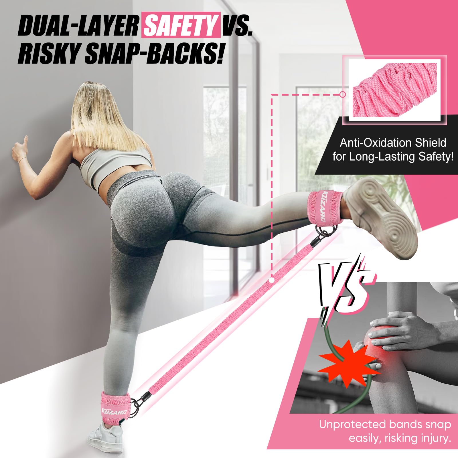 Resistance Bands with Ankle Straps, Ankle Weights Bands for Working Out, Exercise Band for Women Leg and Glute, Booty Workout Equipment for Kickbacks,Butt and Hip Training, Home Gym Fitness Equipment