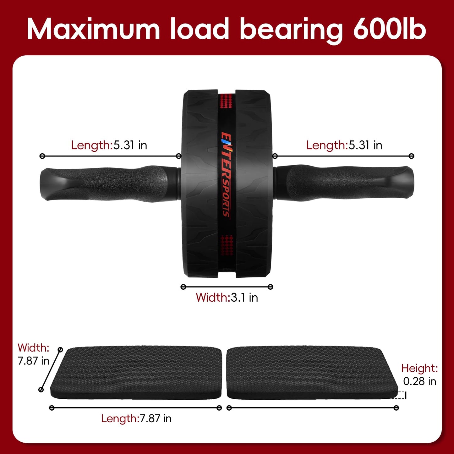EnterSports Ab Roller Wheel for Abs Workout - Abdominal Exercise Equipment with 2 Knee Pads for Home Gym, Core Strength Training, Fitness Equipment for Men & Women (Red)