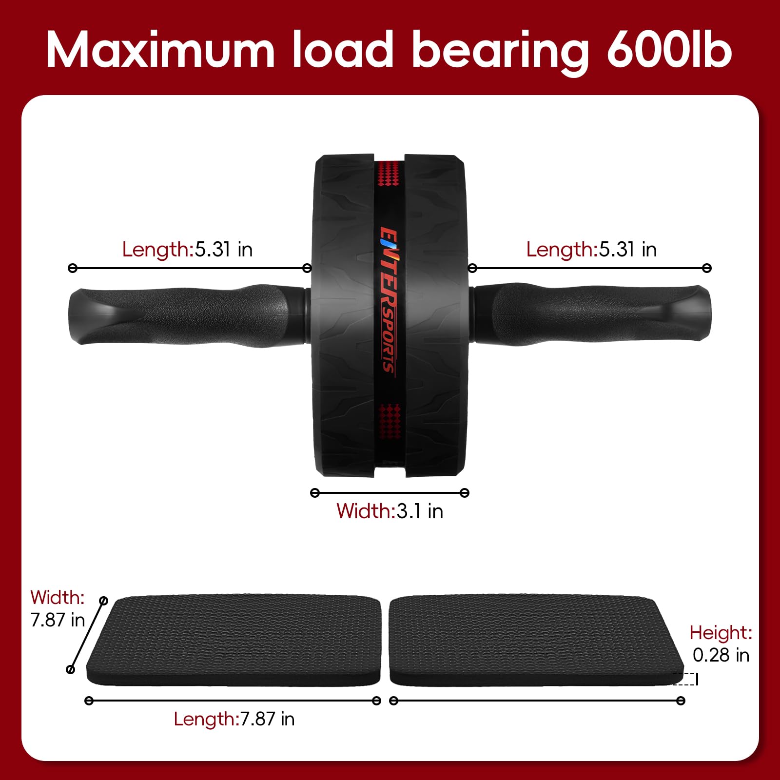 EnterSports Ab Roller Wheel for Abs Workout - Abdominal Exercise Equipment with 2 Knee Pads for Home Gym, Core Strength Training, Fitness Equipment for Men & Women (Red)