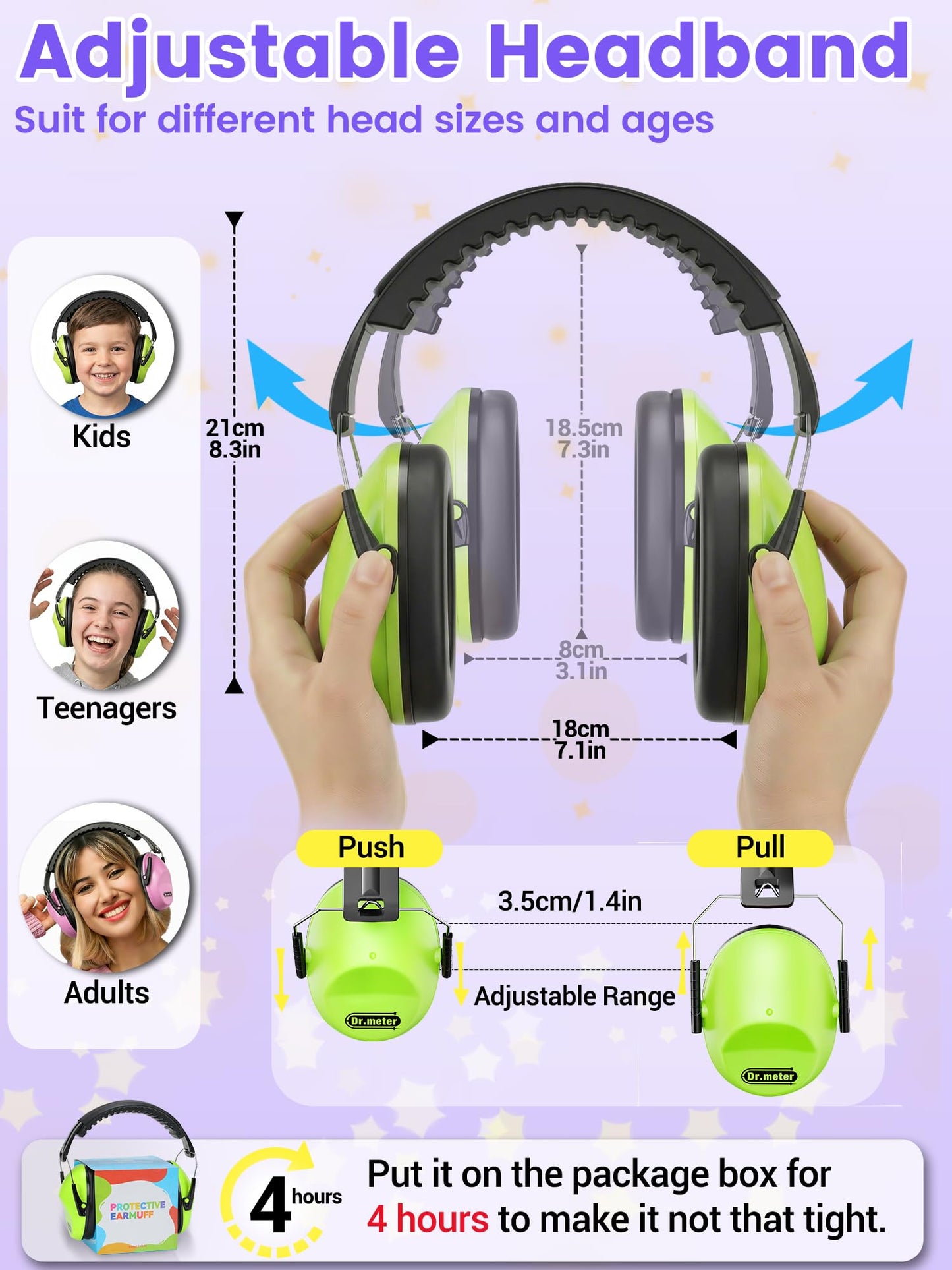 2 Pack Noise Cancelling Headphones for Kids: Dr.meter Kids Ear Protection Earmuffs for Autism Sensory - Hearing Protection Earmuffs for Monster Truck Concerts Study and Fireworks - (green+pink)