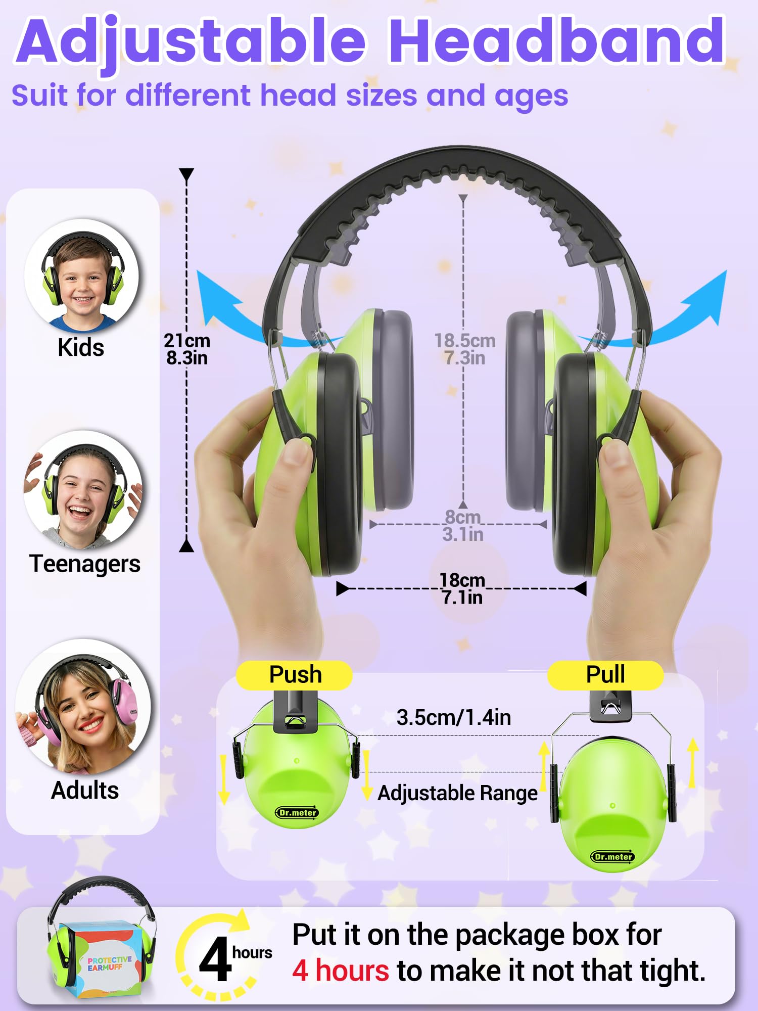 2 Pack Noise Cancelling Headphones for Kids: Dr.meter Kids Ear Protection Earmuffs for Autism Sensory - Hearing Protection Earmuffs for Monster Truck Concerts Study and Fireworks - (green+pink)