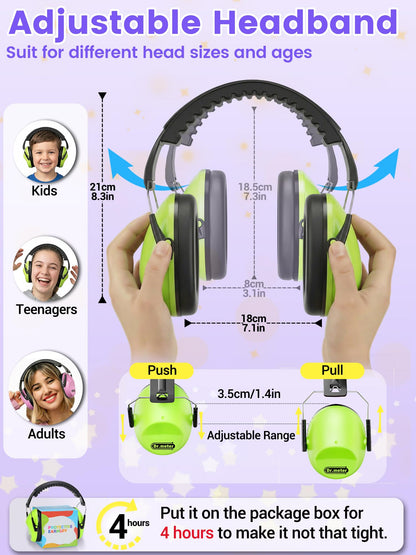 2 Pack Noise Cancelling Headphones for Kids: Dr.meter Kids Ear Protection Earmuffs for Autism Sensory - Hearing Protection Earmuffs for Monster Truck Concerts Study and Fireworks - (green+pink)