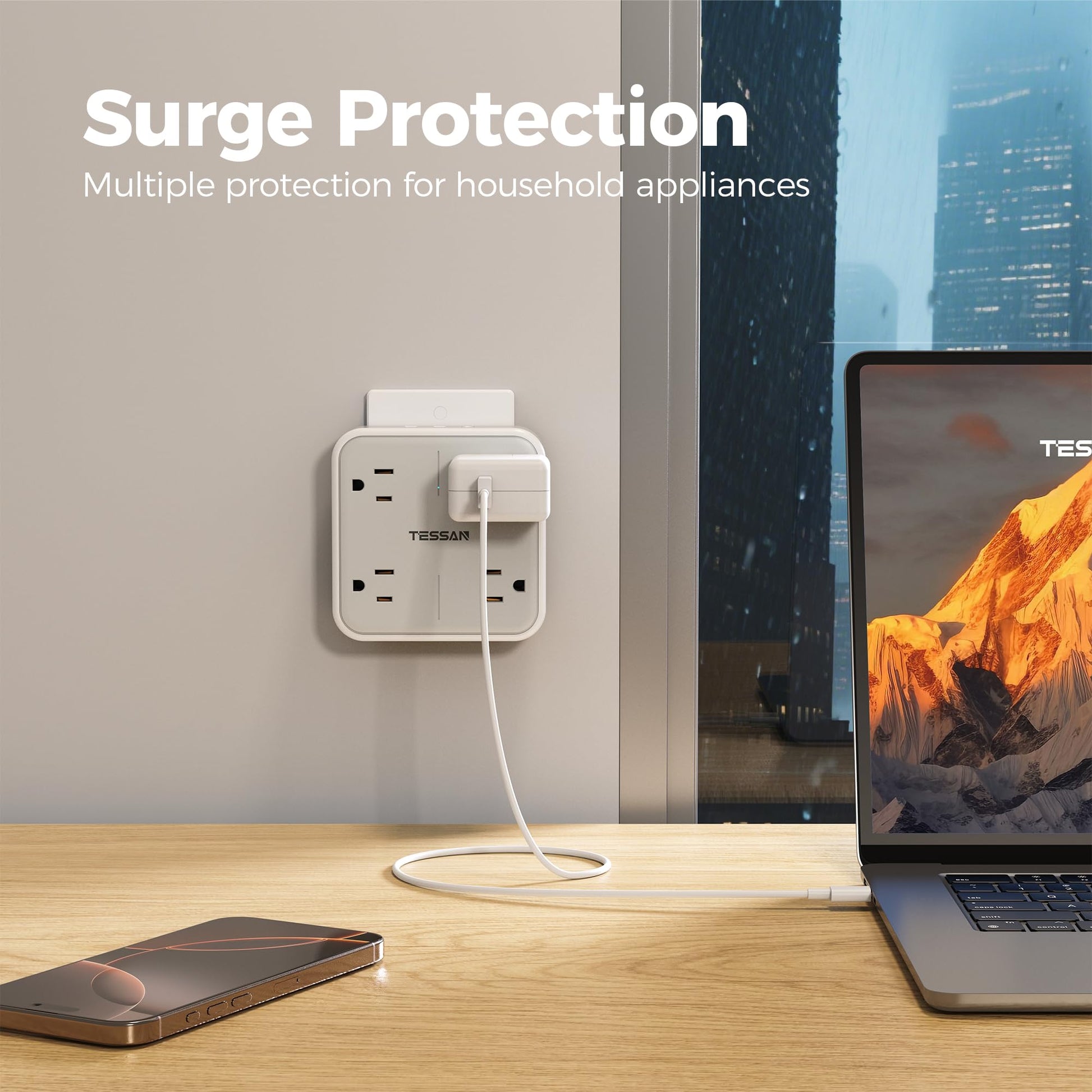 Wall Outlet Extender, TESSAN 4 Multi Plug Outlet Splitter with 1 USB C and 2 USB A Charging Ports, Multiple Plug Extension Block with Surge Protector for Home, Kitchen, Office, Dorm, Gray - Available at All In One Marketplace Canada