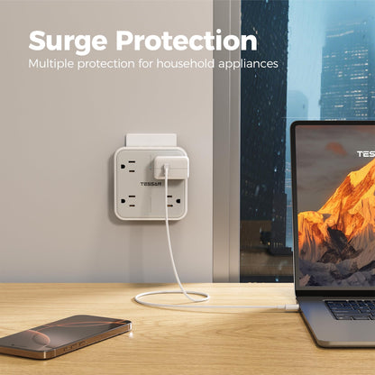 Wall Outlet Extender, TESSAN 4 Multi Plug Outlet Splitter with 1 USB C and 2 USB A Charging Ports, Multiple Plug Extension Block with Surge Protector for Home, Kitchen, Office, Dorm, Gray - Available at All In One Marketplace Canada