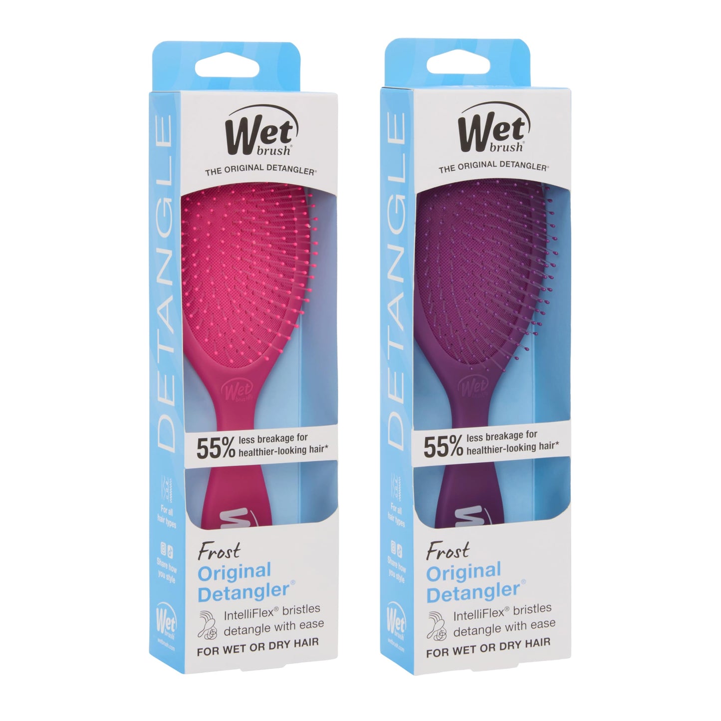Wet Brush Original Detangler Hair Brush, Pink and Purple - 2 Piece Bundle Wet Brush
