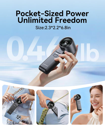 KIMMOO 3-in-1 Portable Handheld Turbo Fan -100 Speeds, 10800 RPM, 12Hrs Cooling, 120° Rotation, USB Rechargeable Mini Hand Held Personal Fan for Travel Makeup Outdoor Indoor (Black) - Available at All In One Marketplace Canada