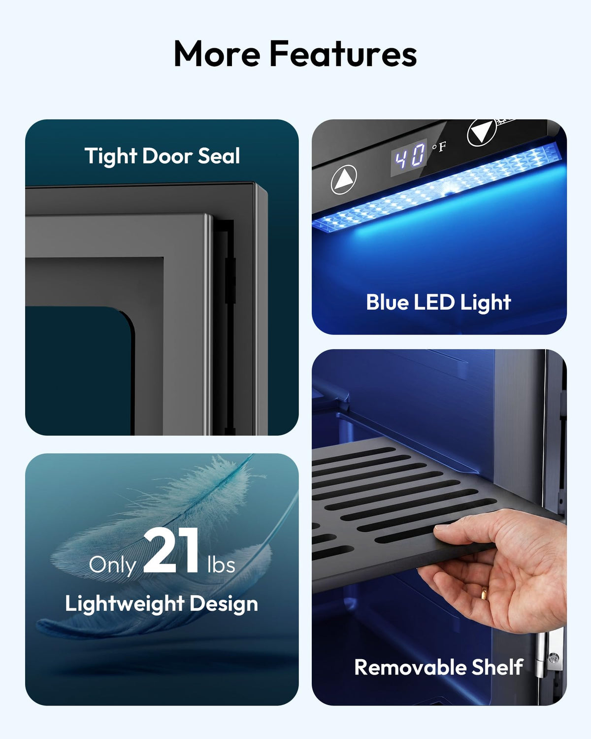 EUHOMY 18L Beverage Refrigerator Cooler, 24 Cans Mini Fridge with Quiet Compressor, Countertop Small Fridge with 40°F-61°F Digital Temperature Control, LED Lgiht for Home, Bar, Office