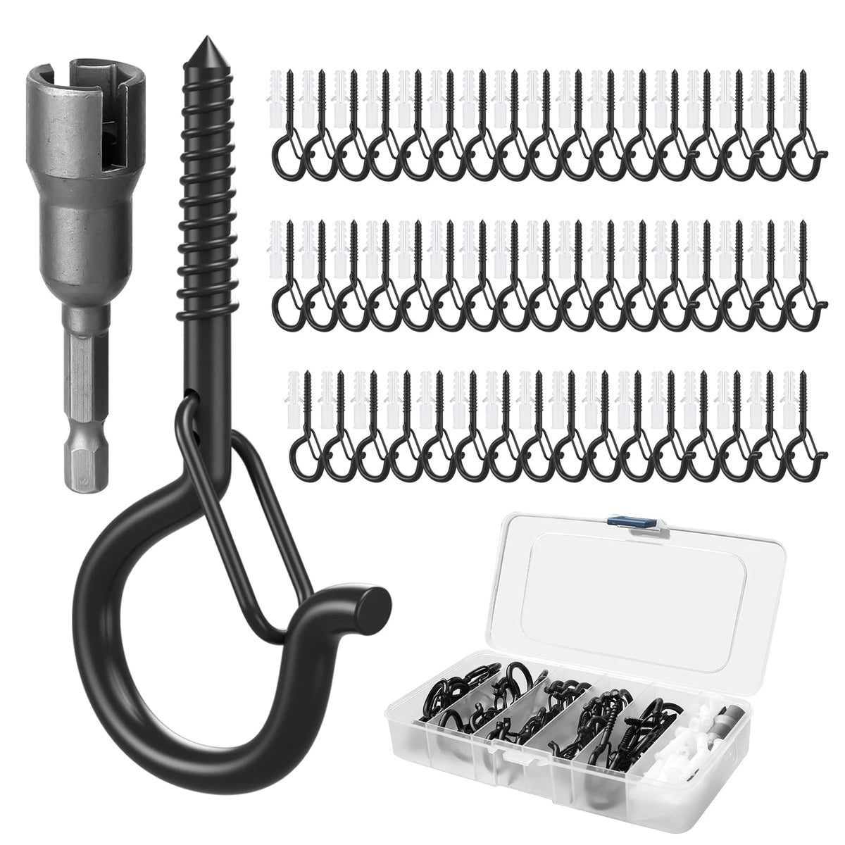 50 Set Q-Hanger Hooks for Outdoor String Lights, GIPTIME Ceiling Hook Screw Christmas Rope Light Clips, Fairy Lights Plants Wind Chimes Decoration Hanging Safety Buckle Design, Include Wing Nut Driver 🍁 All In One Marketplace Canada