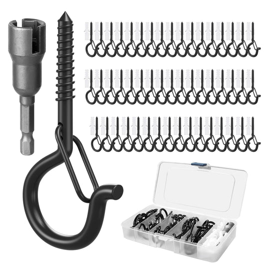 50 Set Q-Hanger Hooks for Outdoor String Lights, GIPTIME Ceiling Hook Screw Christmas Rope Light Clips, Fairy Lights Plants Wind Chimes Decoration Hanging Safety Buckle Design, Include Wing Nut Driver 🍁 All In One Marketplace Canada