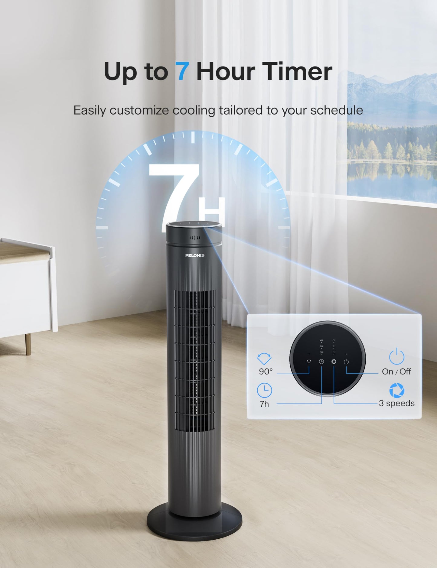 Pelonis 30-Inch Oscillating Tower Fan for Bedroom – Quiet 3-Speed Fan with Remote Control, 7-Hour Timer, 37dB Ultra-Quiet Operation – ETL Certified, Black 🍁 All In One Marketplace Canada