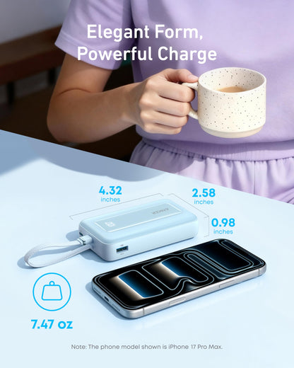 Anker Portable Charger, 10,000mAh 30W Power Bank, USB-C in and Out Fast Charging Battery Pack, Travel Essential Phone Power Bank, for iPhone 17/16, Galaxy and More (Black, 10000.00, Milliamp Hours)