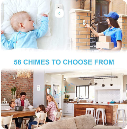 SECRUI Wireless Doorbell, Easy Installation, Adjustable Volumes, 58 Chimes, 1000Ft Operating Range, Waterproof, LED Indicator, White