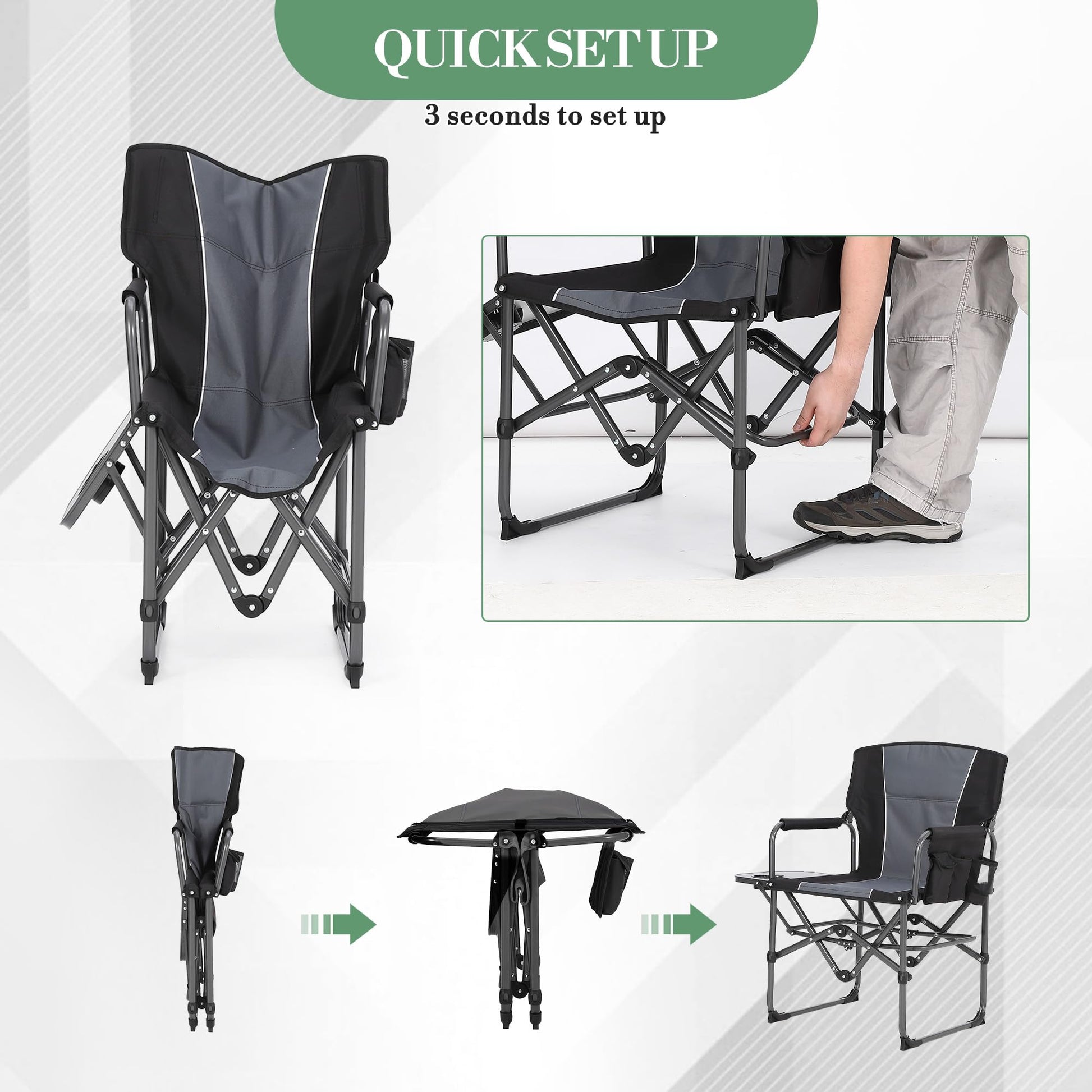 Oversized Heavy Duty Folding Camping Director Chair for Adults IDEALHOUSE