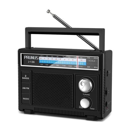 PRUNUS Portable Radio AM FM, Transistor Radio Battery Operated and Plug in Wall,Loud Speaker Support AUX in and Micphone in, Small Radios Portable AM FM J-136 - Available at All In One Marketplace Canada