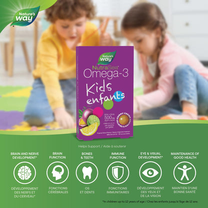 Nature's Way NutraSea Omega 3 Kids Gummy Chews Supplement with Fish Oil – Tropical Citrus Flavour – Brain, Bone & Immune Support for Kids Ages 3+ – 500mg EPA & DHA + 500IU Vitamin D3, 30 Gummies - Available at All In One Marketplace Canada