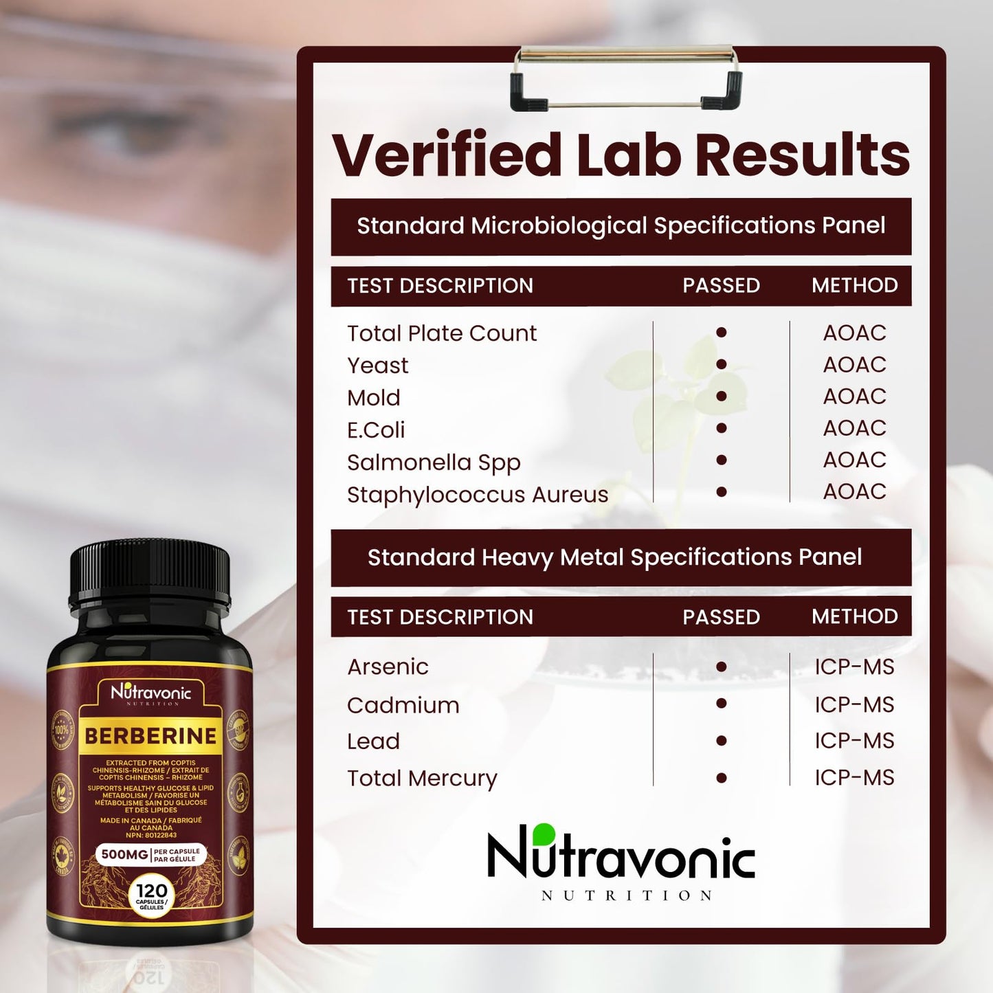 Nutravonic Berberine Supplements 1000mg Per Serving, 500mg Per Capsule | Made in Canada I Supports Healthy Glucose & Lipid Metabolism | Non-GMO, Vegan, Gluten-free, 120 Easy-to-Swallow Capsules - Available at All In One Marketplace Canada