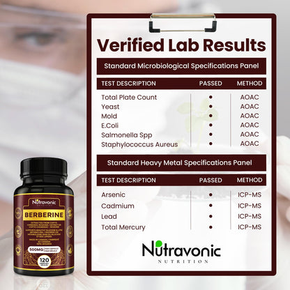 Nutravonic Berberine Supplements 1000mg Per Serving, 500mg Per Capsule | Made in Canada I Supports Healthy Glucose & Lipid Metabolism | Non-GMO, Vegan, Gluten-free, 120 Easy-to-Swallow Capsules - Available at All In One Marketplace Canada