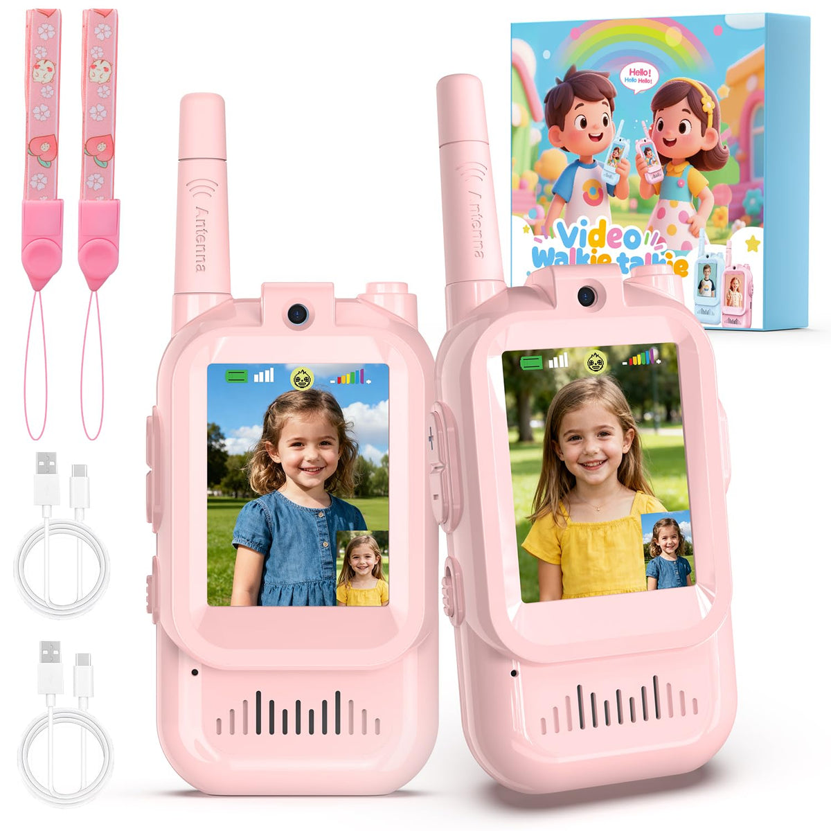 Video Walkie Talkies for Kids, 2 Pack Facetime Walkie Talkies with HD Camera & Voice Changer for Boys Girls for Family Games, Indoor, Outside, Hiking Christmas Birthday Toys Gift Ages 3-12 (Pink) 🍁 All In One Marketplace Canada