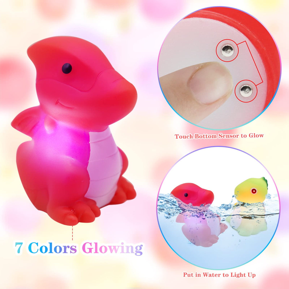 Light-Up Dinosaur Bath Toys - 6 Pack Baby Bath Toys Baby Bathtub Shower Floating Swimming Pool Toy with Colourful Flashes Light for Toddlers Kids Gifts in Birthday Christmas Bathroom 🍁 All In One Marketplace Canada