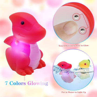 Light-Up Dinosaur Bath Toys - 6 Pack Baby Bath Toys Baby Bathtub Shower Floating Swimming Pool Toy with Colourful Flashes Light for Toddlers Kids Gifts in Birthday Christmas Bathroom 🍁 All In One Marketplace Canada