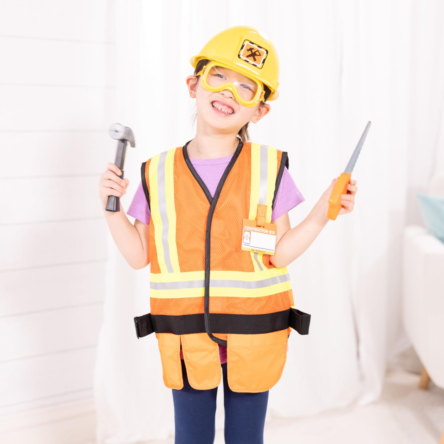 Melissa & Doug Construction Costume, Pretend Play Dress Up Set (6-Pc) Tools, Vest & Accessories, Role Play Toys for Kids 3+ - Available at All In One Marketplace Canada
