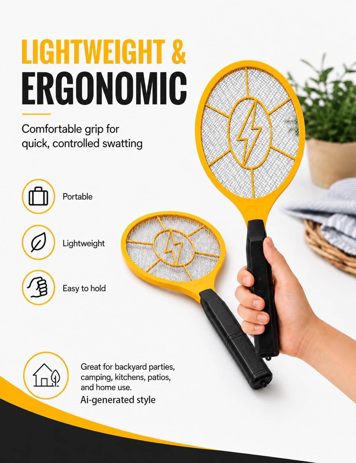 2 Pack Electric Fly Swatter, Bug Zapper Racket for Indoor Pest Control, Handheld Insect Killer Bat Battery Powered Electric Mosquito Swatter for Outdoor and Home